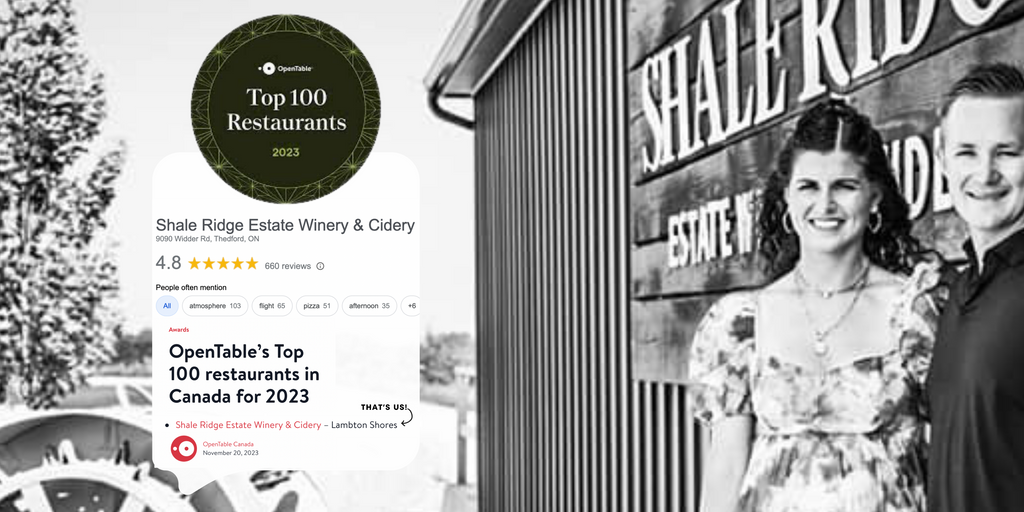 Rising Above: Shale Ridge Estate Winery & Cidery Earns a Spot in OpenTable's Top 100 Restaurants